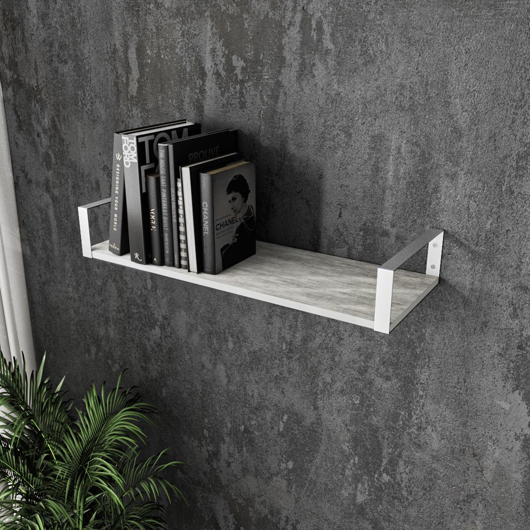 Полиця настінна з металевими кріпленнями 600x126x220 мм Бетон/Білий (mxr-21-bt-wh)