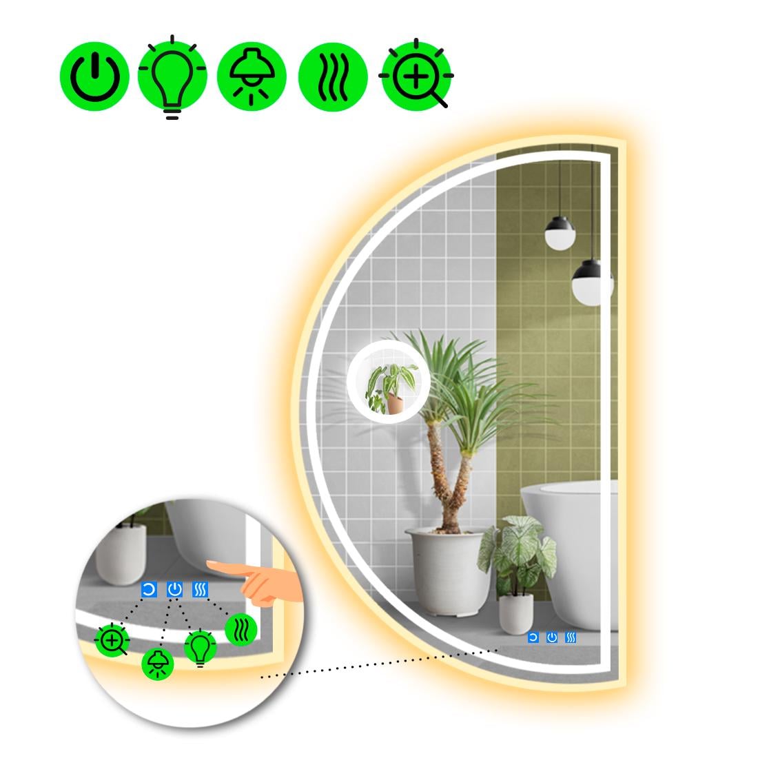 Зеркало с LED подсветкой Parette 4 с тремя сенсорами/подогревом и линзой с подсветкой 140x70 см (8777158)