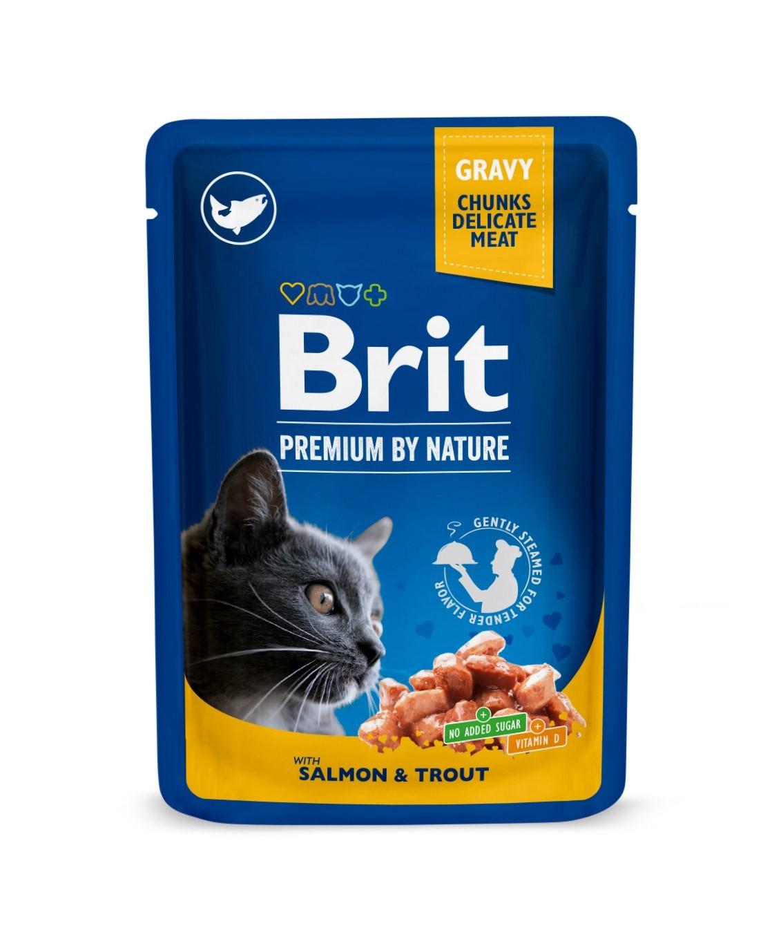 Вологий корм Brit Premium Salmon & Trout pouch для кішок лосось та форель 100x24 шт. (2378754014)
