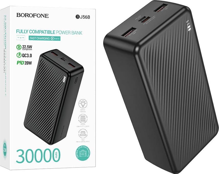 Внешний аккумулятор Borofone BJ56B QC22,5W/PD20W 30000mAh Black (39287) Внешний аккумулятор Borofone BJ56B QC22,5W/PD20W 30000mAh Black (39287)