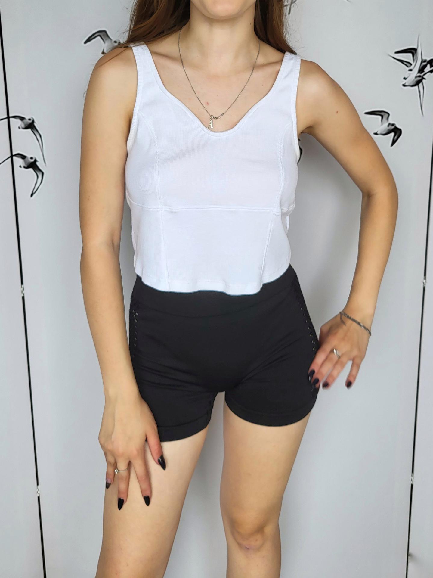 Топ у рубчик з імітацією корсету стрейчевий Only L Білий (11189) - фото 2