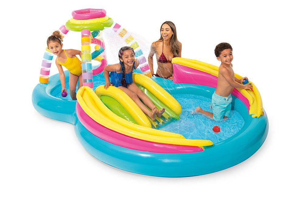 Ігровий центр надувний дитячий із басейном і гіркою Intex 56137 Веселка 295х191х109 см (29-7-56137)