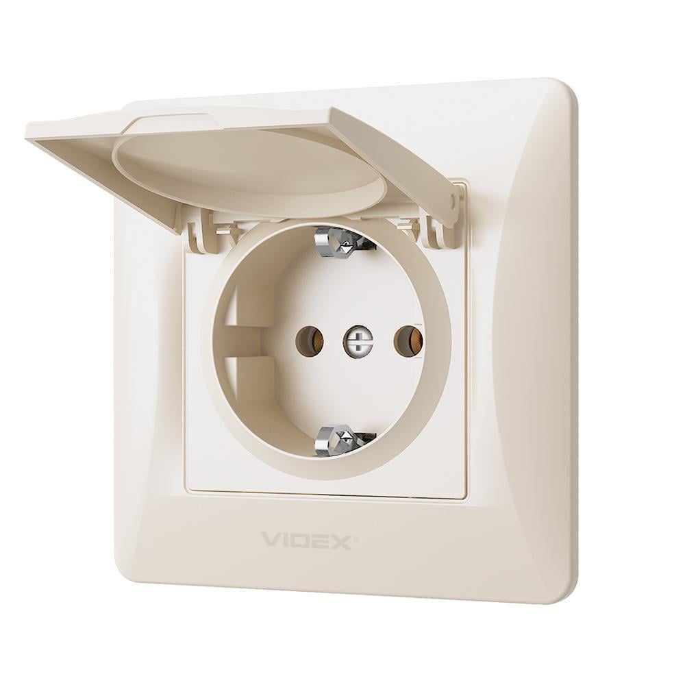 Розетка Vіdех Bіnеrа одинарна із заземленням та кришкою Кремовий (22551072)
