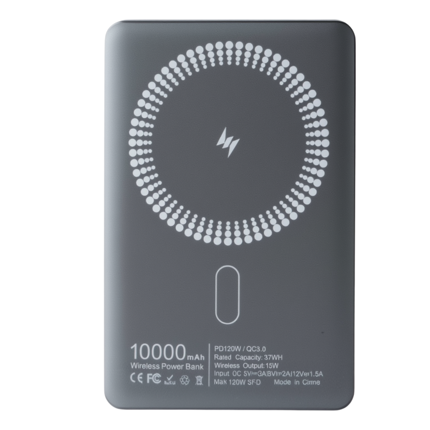 Повербанк с беспроводной магнитной зарядкой 10000 мАч беспроводной для iPhone MagSafe Grey