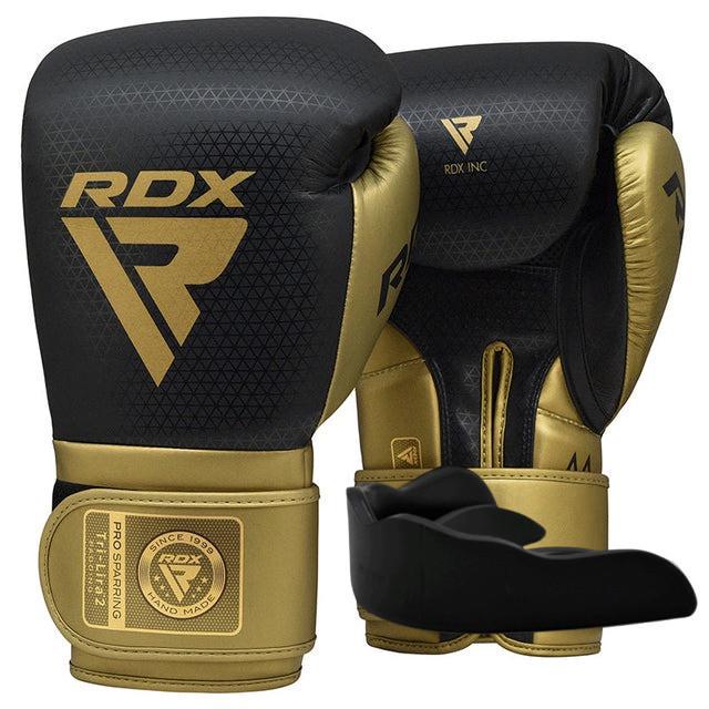 Боксерские перчатки RDX MARK PRO SPARRING TRI LIRA 2 с капой 14 ун. Golden (BGM-PSTL2G-14OZ)