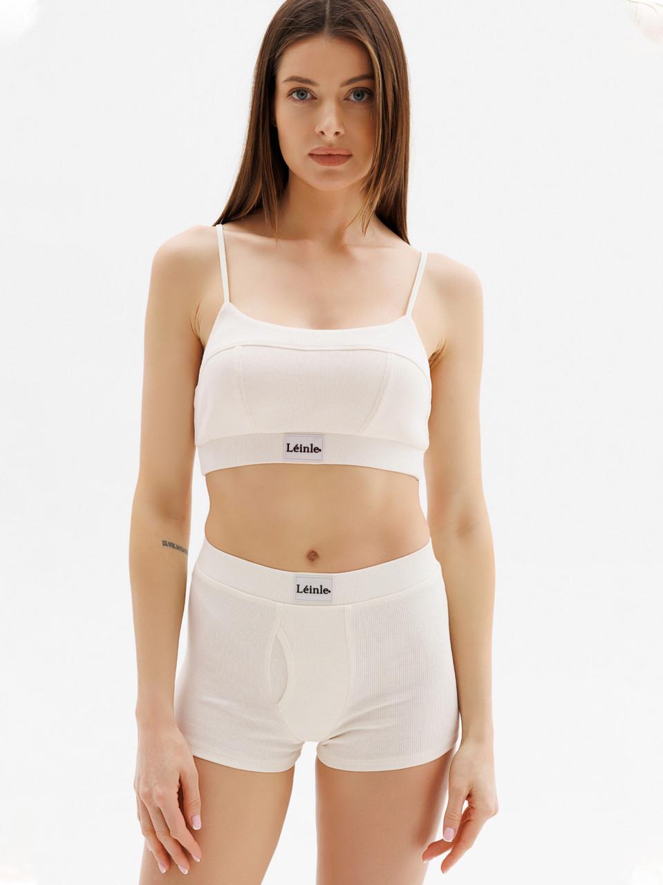 Комплект нижнего белья женский Leinle топ/трусы-шорты хлопок XS Белый (1819/46046)