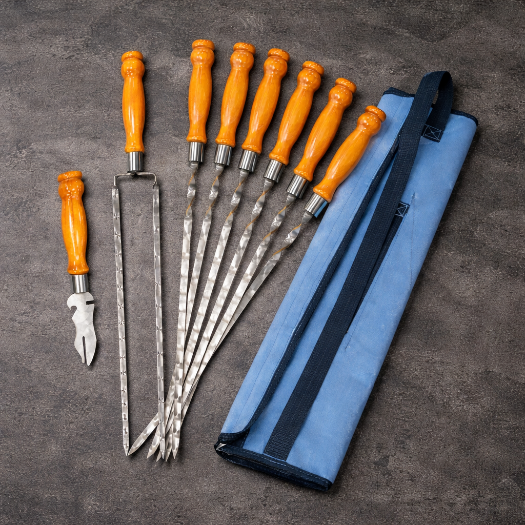 Набор шампуров Арго 6/1/1 светлая ручка в сером чехле (10266)