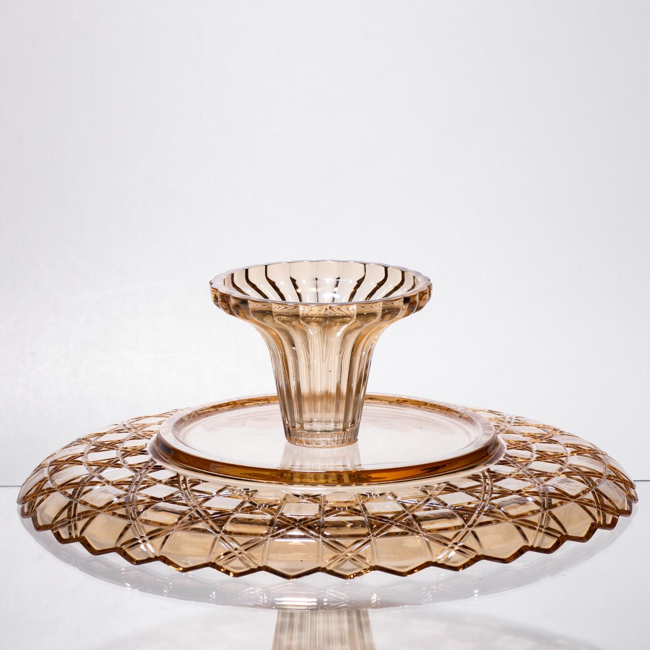 Фруктівниця скляна на ніжці кругла Ø 29 см Коричневий (64486-20) - фото 5