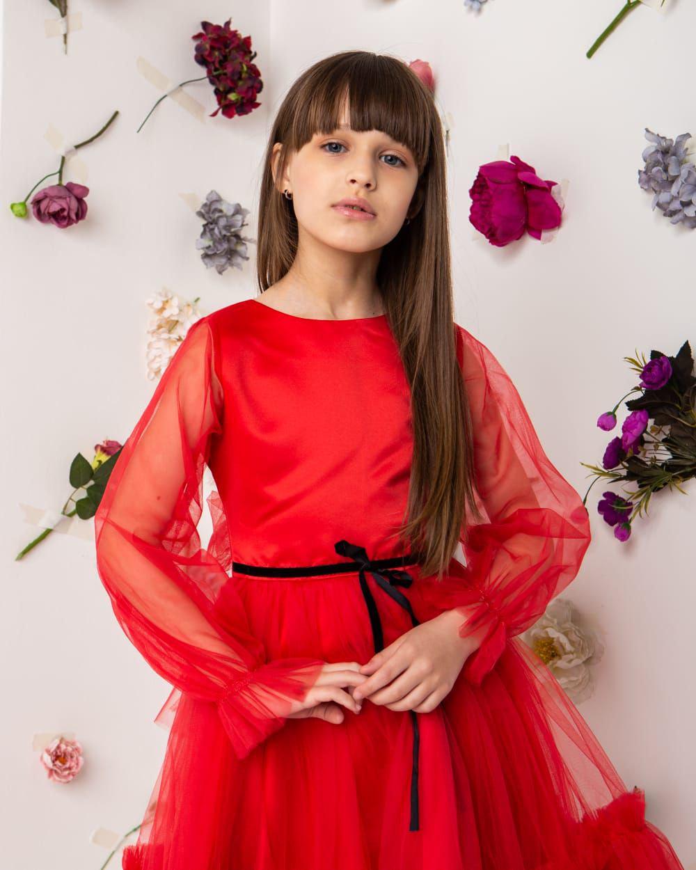 Платье праздничное для девочки 140 см Красный - фото 4