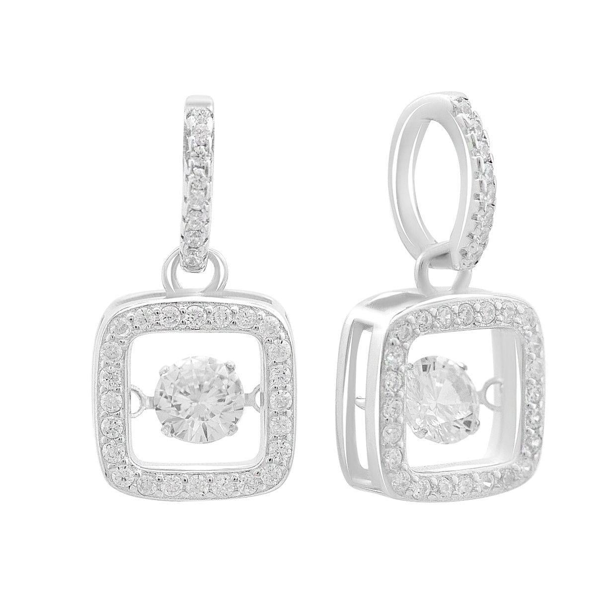 Серебряные серьги с фианитами в виде квадрата