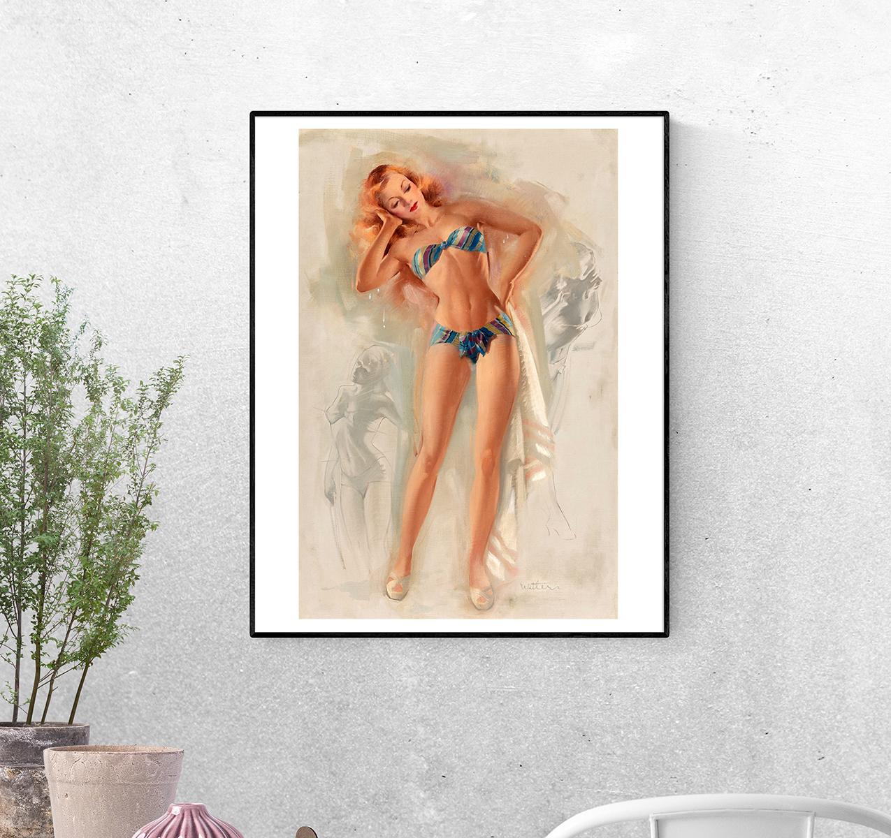 Постер Девушка вытирается полотенцем. Холка Тед 1952 г. формат А-5 (pin_up010141_Poster)