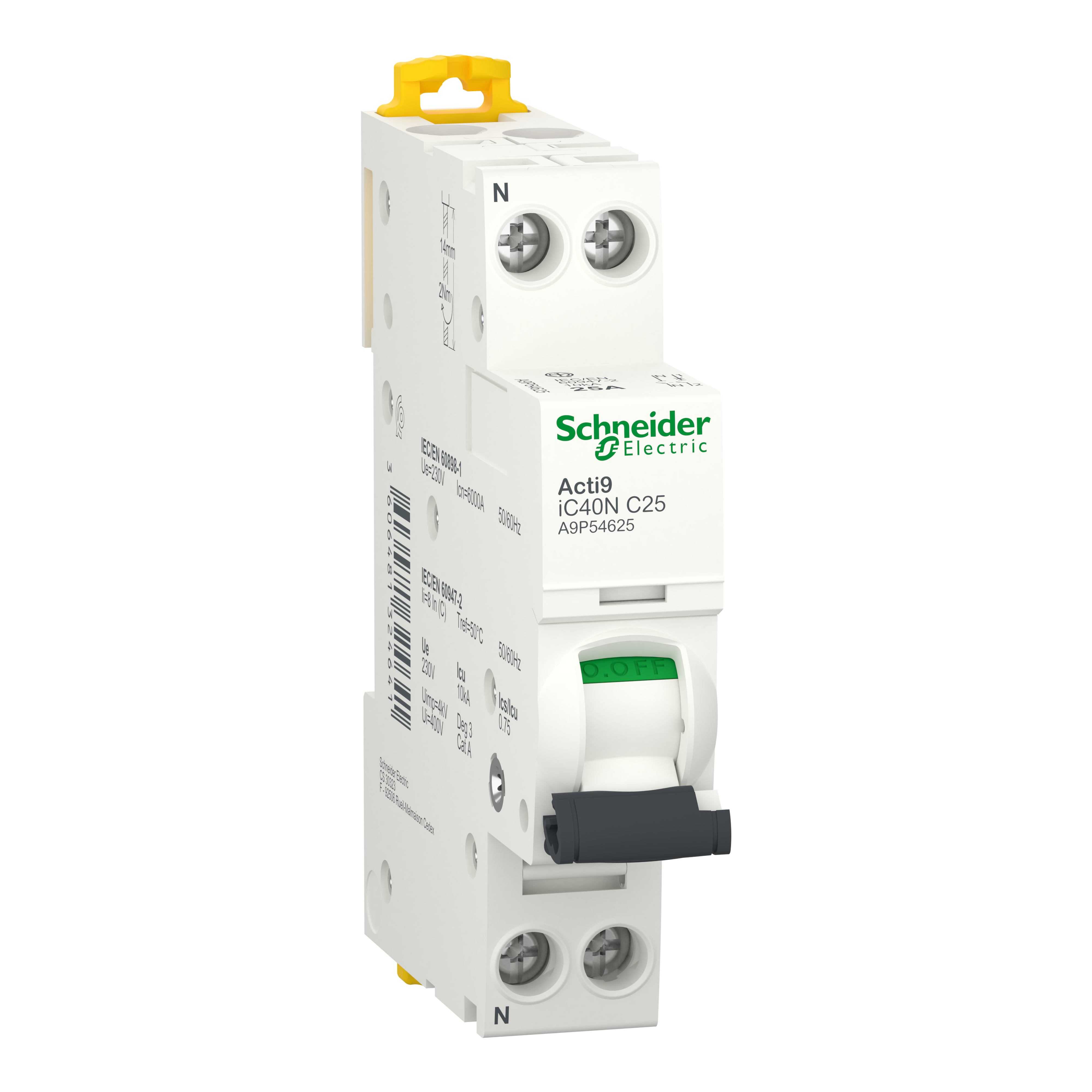 Автоматический выключатель Schneider Electric Acti9 iC40N 1P+N 25A 6kA C (A9P54625)