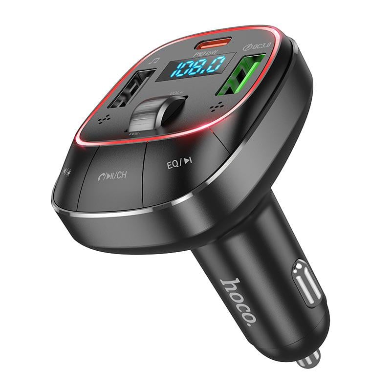 Адаптер автомобильный Hoco Pole BT FM transmitter E76 2хUSB/Type-C 45W/3A PD/QC Черный