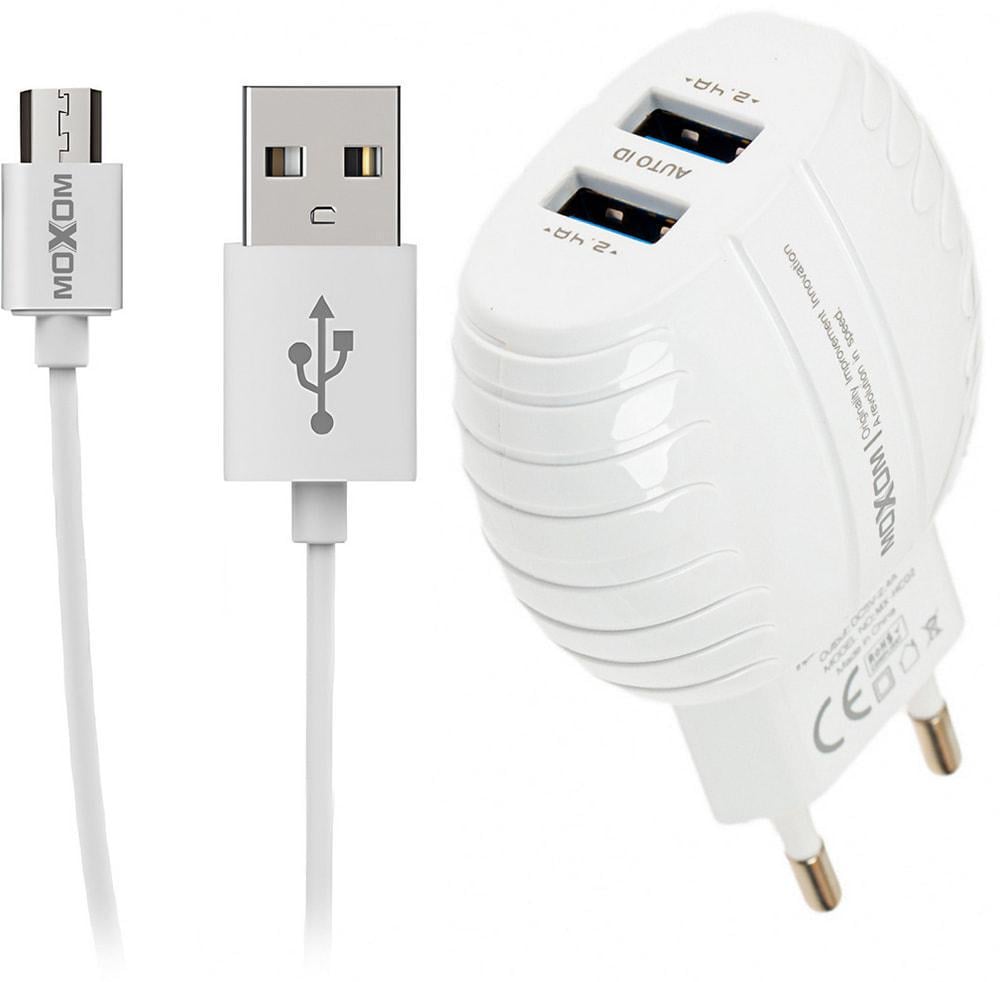 Зарядний пристрій Moxom MX-HC02 2 USB 2,4A кабель microUSB White (34897)