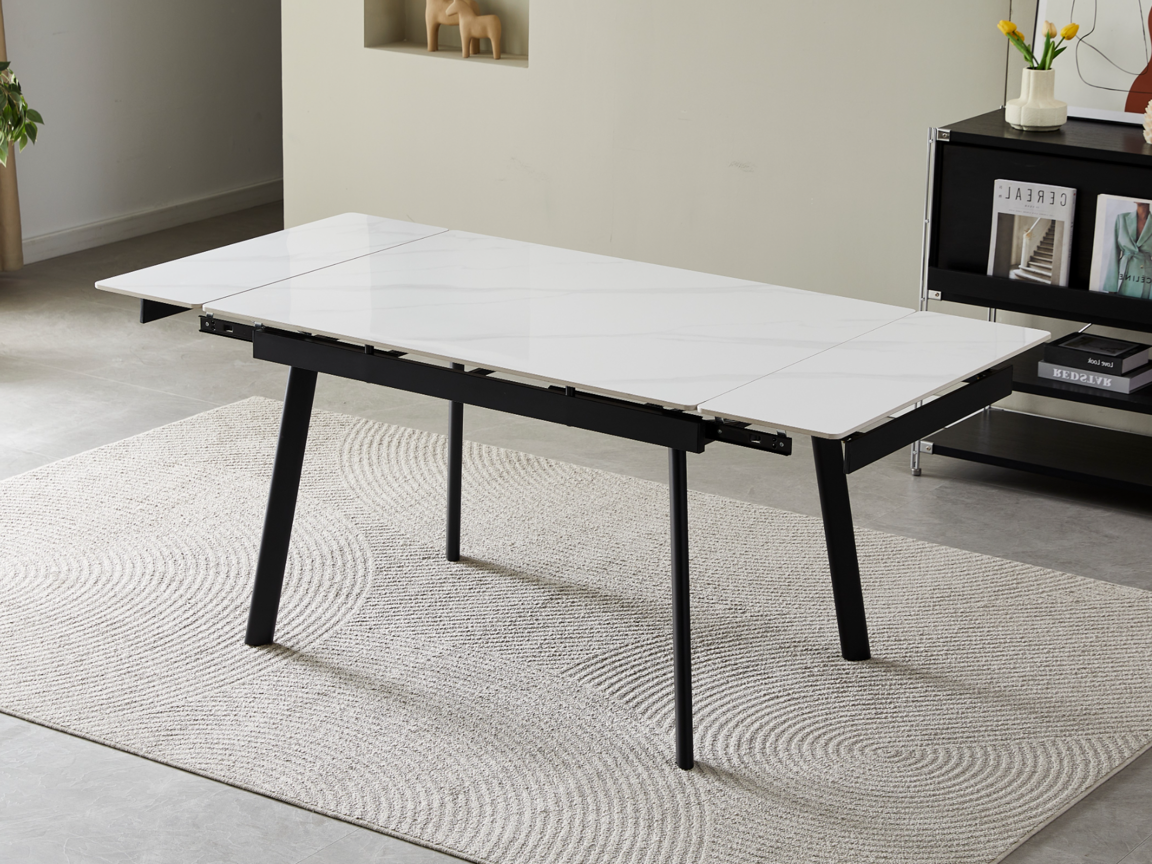 Стол обеденный раздвижной Vetro Mebel 1200-1800x850x760 мм Белый мрамор/Черный (TМ-98-1) - фото 5 Стол обеденный раздвижной Vetro Mebel 1200-1800x850x760 мм Белый мрамор/Черный (TМ-98-1) - фото 5