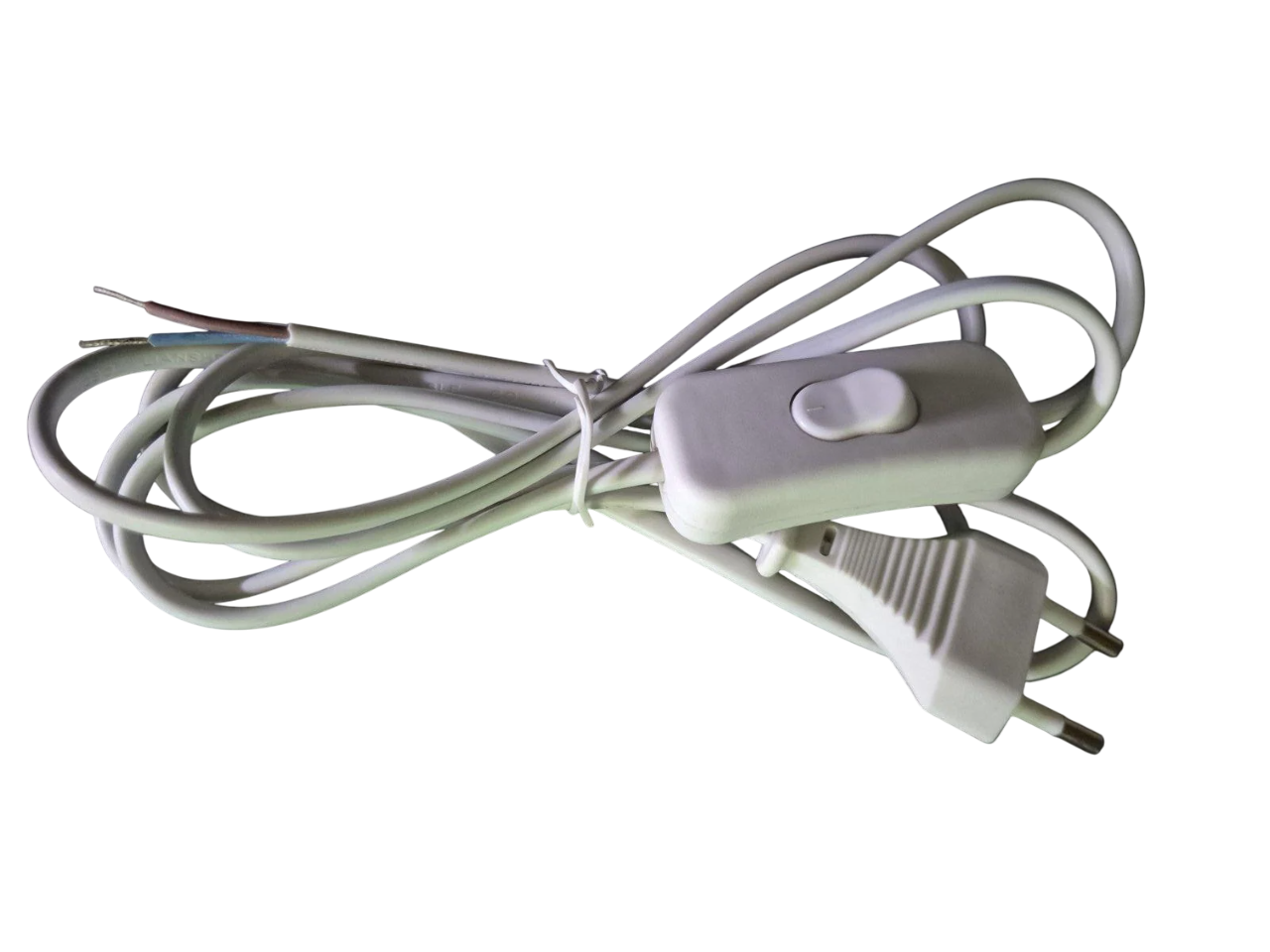 Кабель з плоскою вилкою та вимикачем 2 м Білий