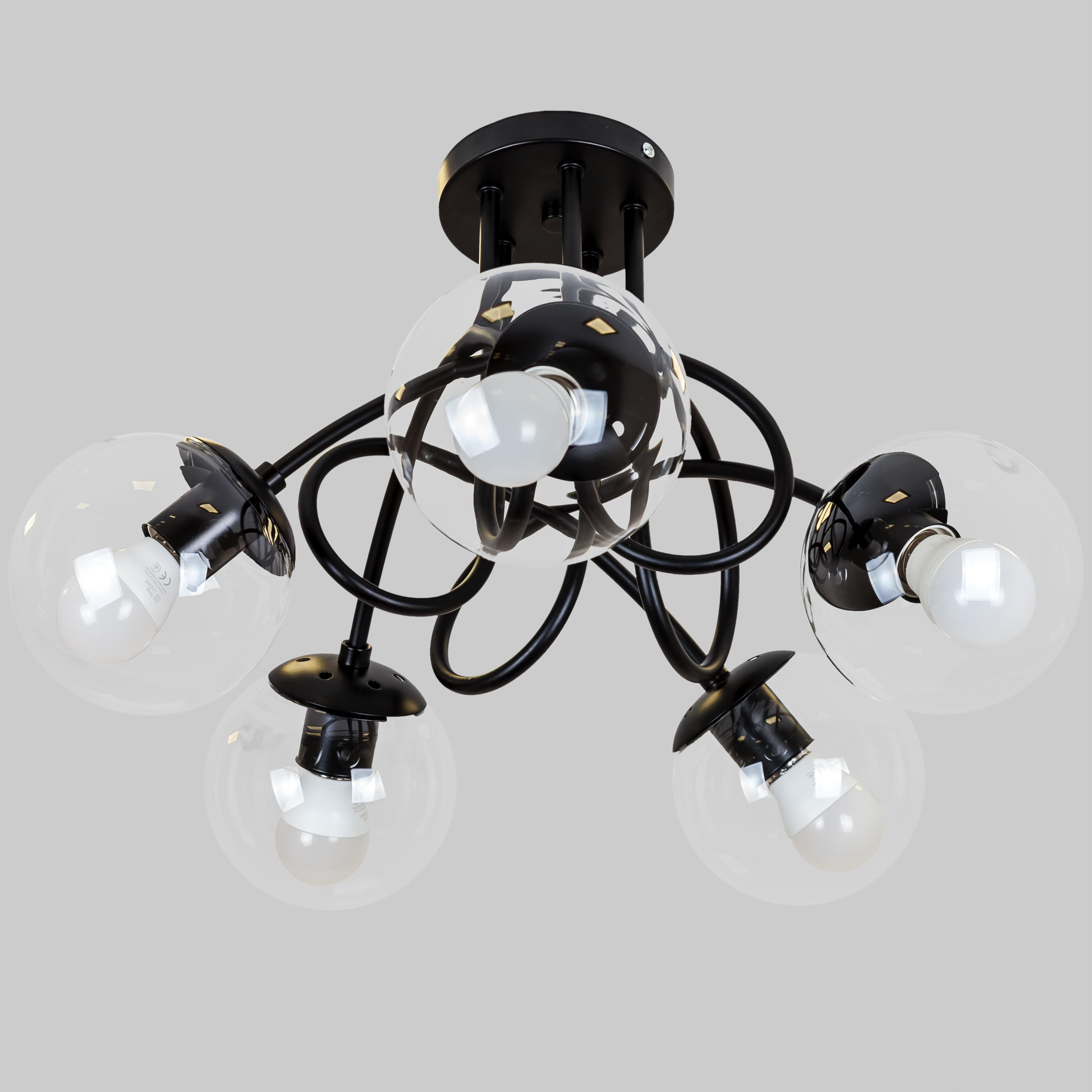 Люстра потолочная Triple Glow с 5 плафонами-шарами Черный (52-9910-5 BK+CL)