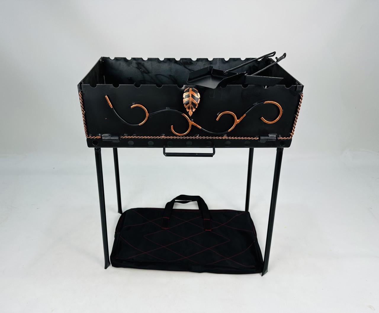 Мангал-валіза кована GrillMaster MG-5061 на 10 шампурів 2 мм з чохлом/кочергою/совком Чорний (10-164-MG-5061)