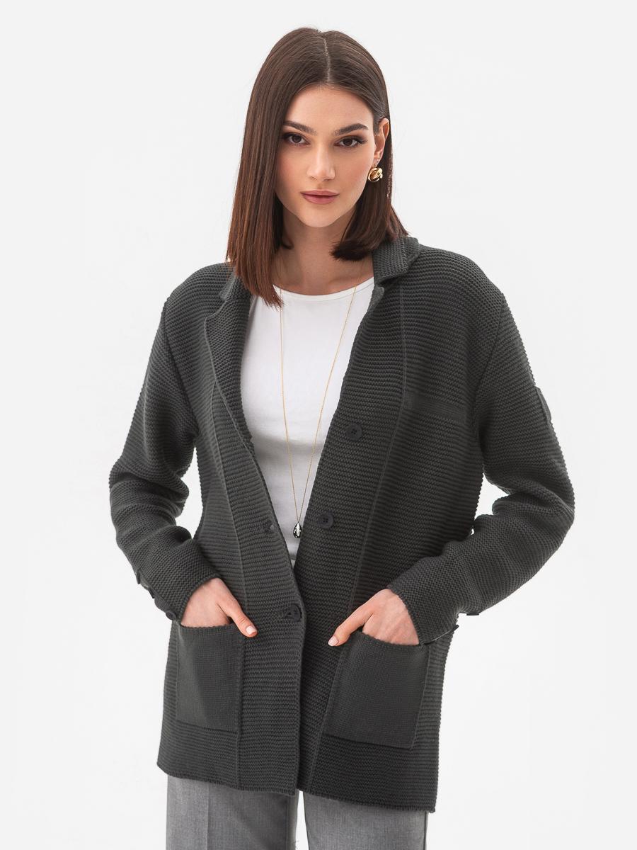 Пиджак женский рельефной вязки SVTR р. 42-50 Темно-серый (569)