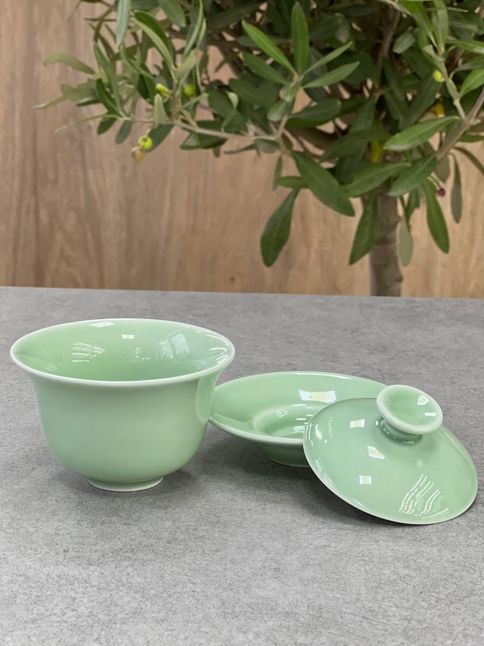 Гайвань фарфоровая для чайной церемонии 170 мл Зеленый (OS-TC032-2) - фото 4 Гайвань фарфоровая для чайной церемонии 170 мл Зеленый (OS-TC032-2) - фото 4