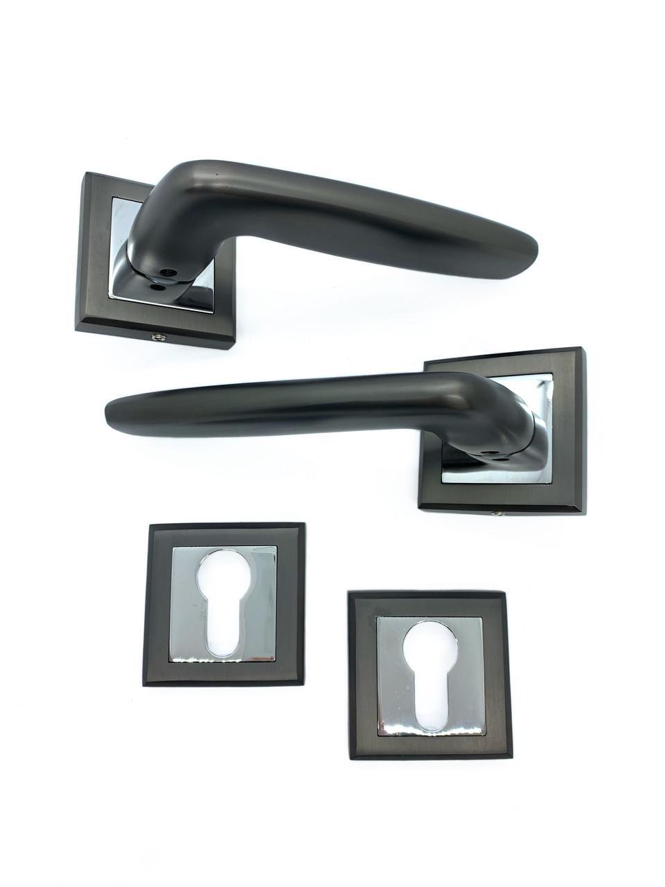 Врезной замок с ручками на розетах Vortex AS-25 MSB/CP под сердцевину с ключами