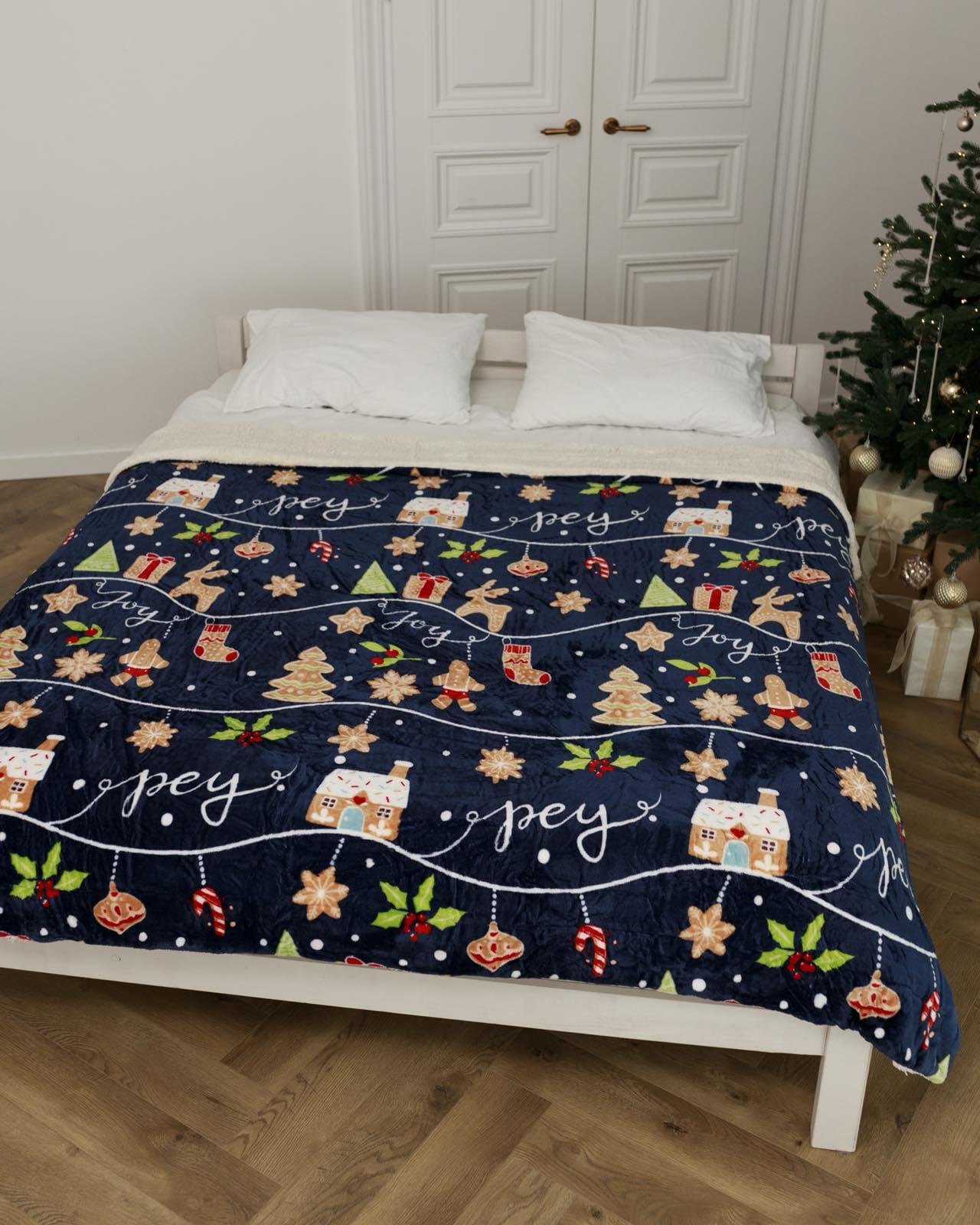 Плед-покривало двухсторонній Різдвяна радість на еко овчині 200x230 см (31259564)