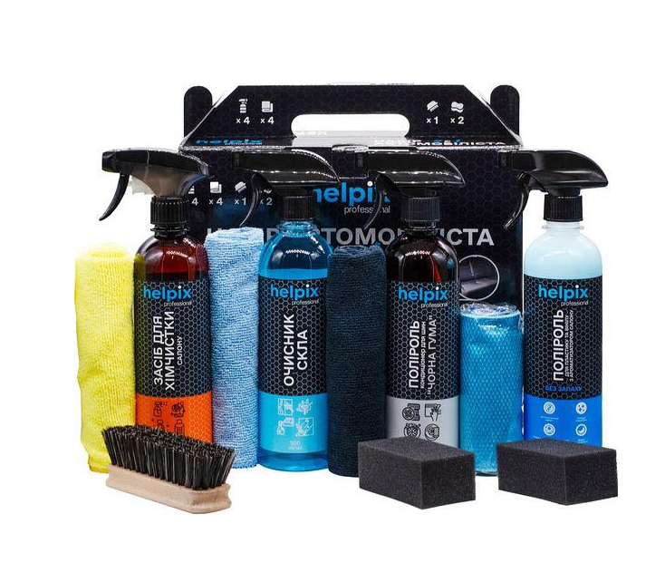 Набір автомобіліста Helpix 4в1 щітка/мікрофібри/аплікатори/автохімія
