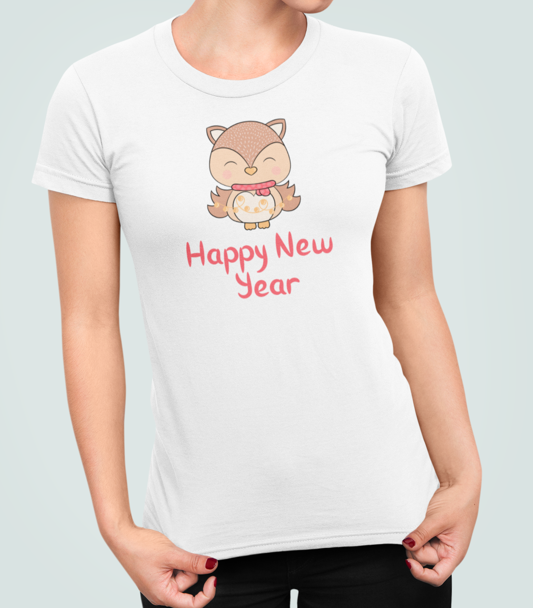 Футболка женская новогодняя Stedman с принтом Happy new year Лисичка XL Белый (НГ7.1-9)