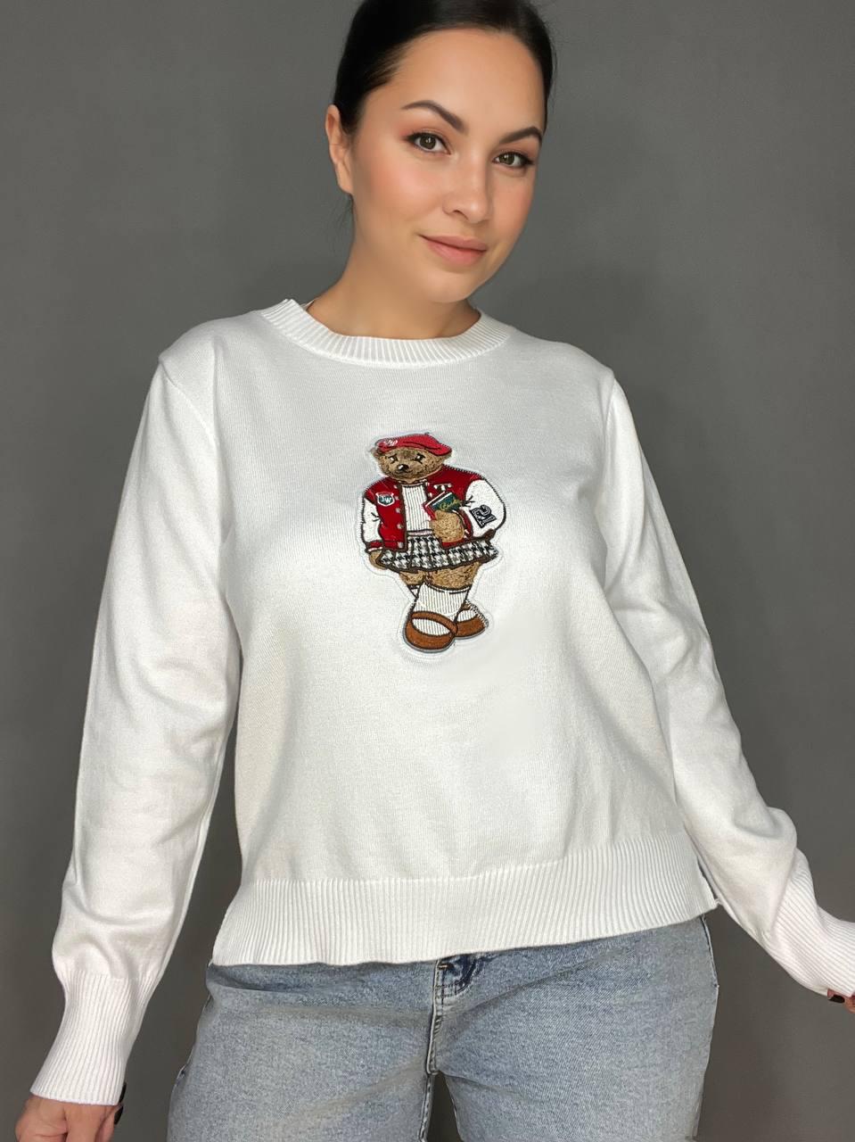 Светр жіночий A-N 2609 базовий тонкий Ведмедик середня довжина OS Червоний/Білий (3740) - фото 5 Светр жіночий A-N 2609 базовий тонкий Ведмедик середня довжина OS Червоний/Білий (3740) - фото 5