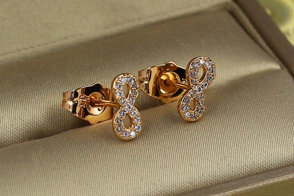 Серьги гвоздики Xuping Jewelry Бесконечность с камешками 4 мм Золотистый
