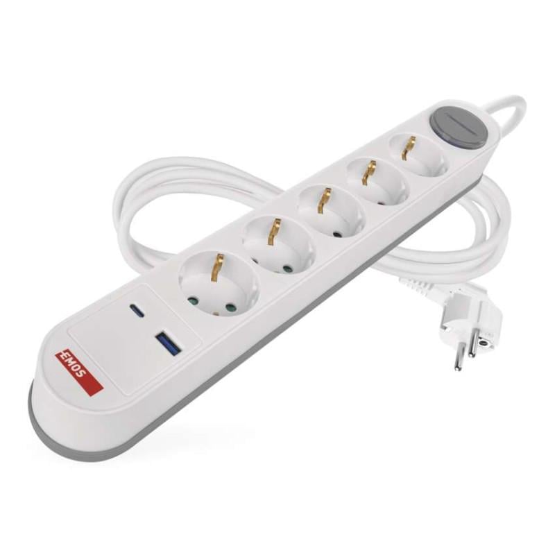 Удлинитель сетевой Emos P1523FC 5 розеток 3 м 1,5 кв. мм USB-A USB-C (36480361)