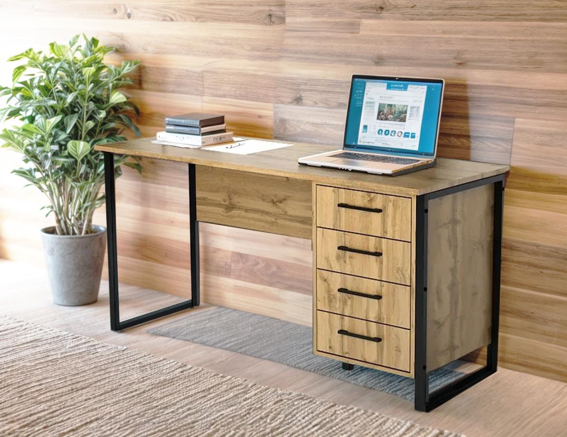 Стол письменный Tobi Sho LOFT Gold СПЛГ/2 прямой с ящиками столешница 36 мм 1200х600х765 Дуб аппалачи