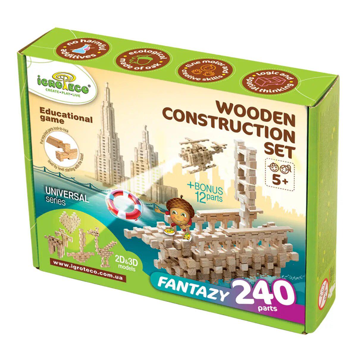 Конструктор деревянный для детей Igroteco Фантазия 240 деталей (900033)