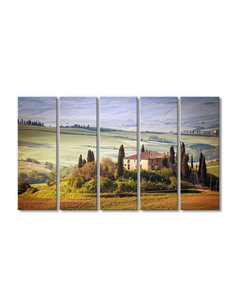 Картина модульная Природа деревья зеленые поля Италия 5 модулей 90x135 см