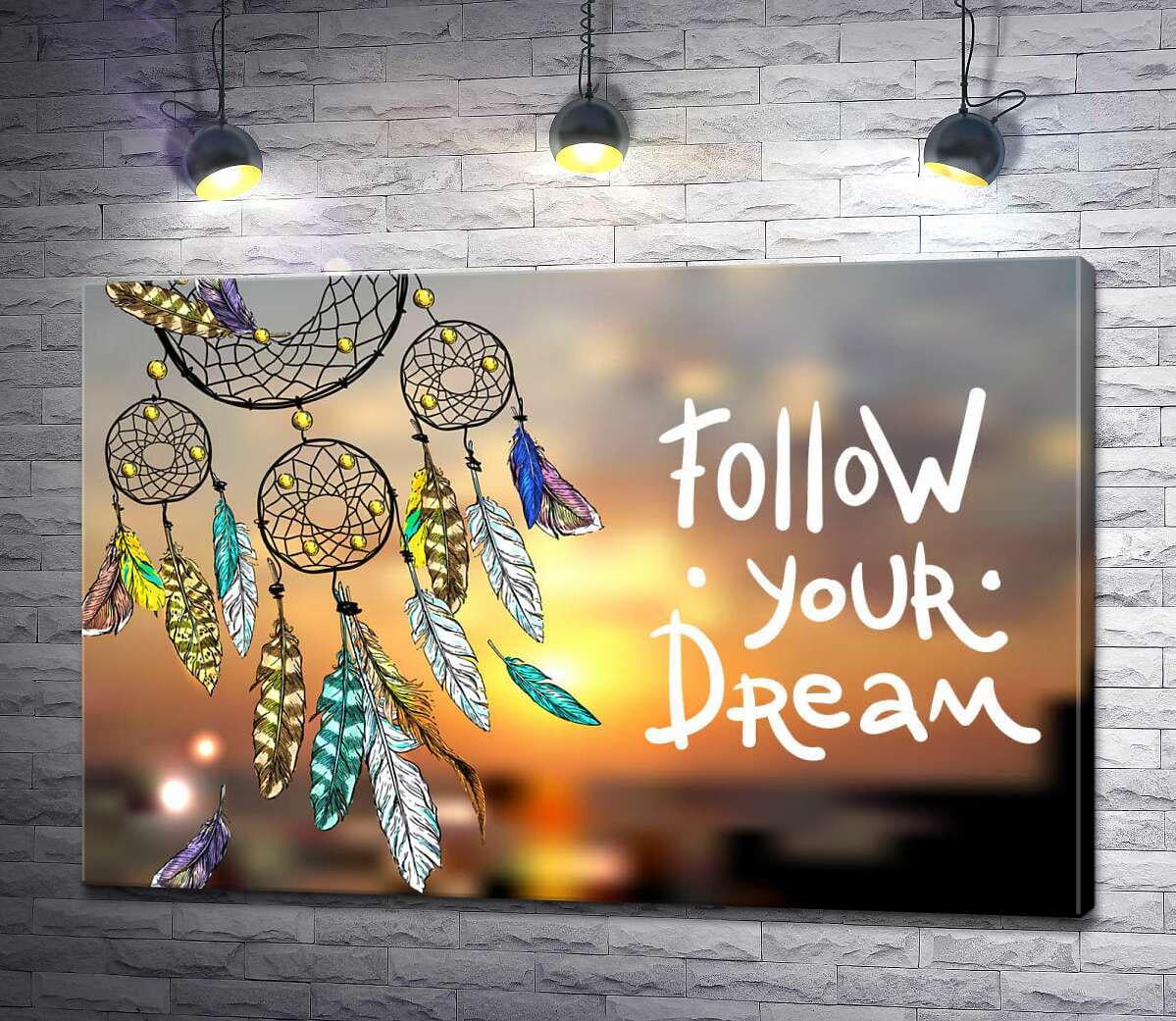 Картина ArtPoster Индейский ловец снов рядом с фразой "follow your dream" 100x67 см Модуль №1 (003143)
