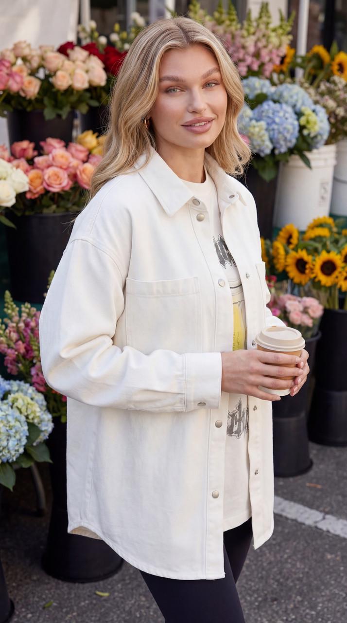 Рубашка джинсовая Oversize р. 46-48 Молочный (33382486)