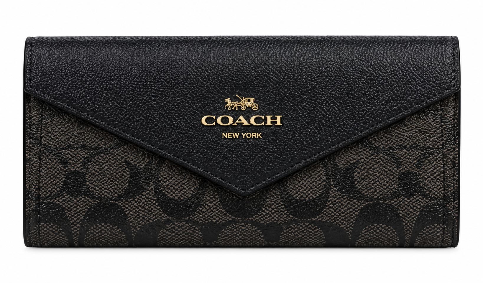 Кошелек женский в стиле Coach с монограммой/клапаном-конвертом и коробкой черный