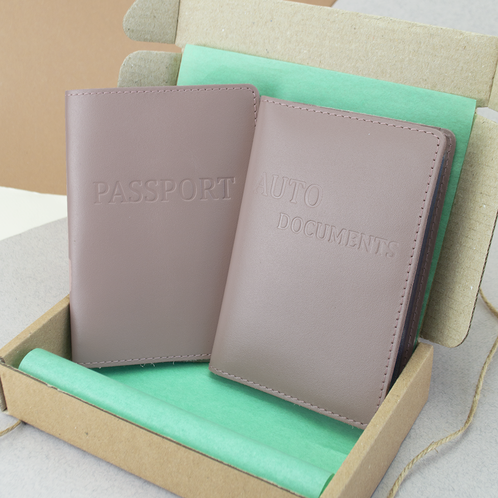 Подарунковий набір жіночий HandyCover №22 обкладинка на паспорт/обкладинка на права Нюдовий