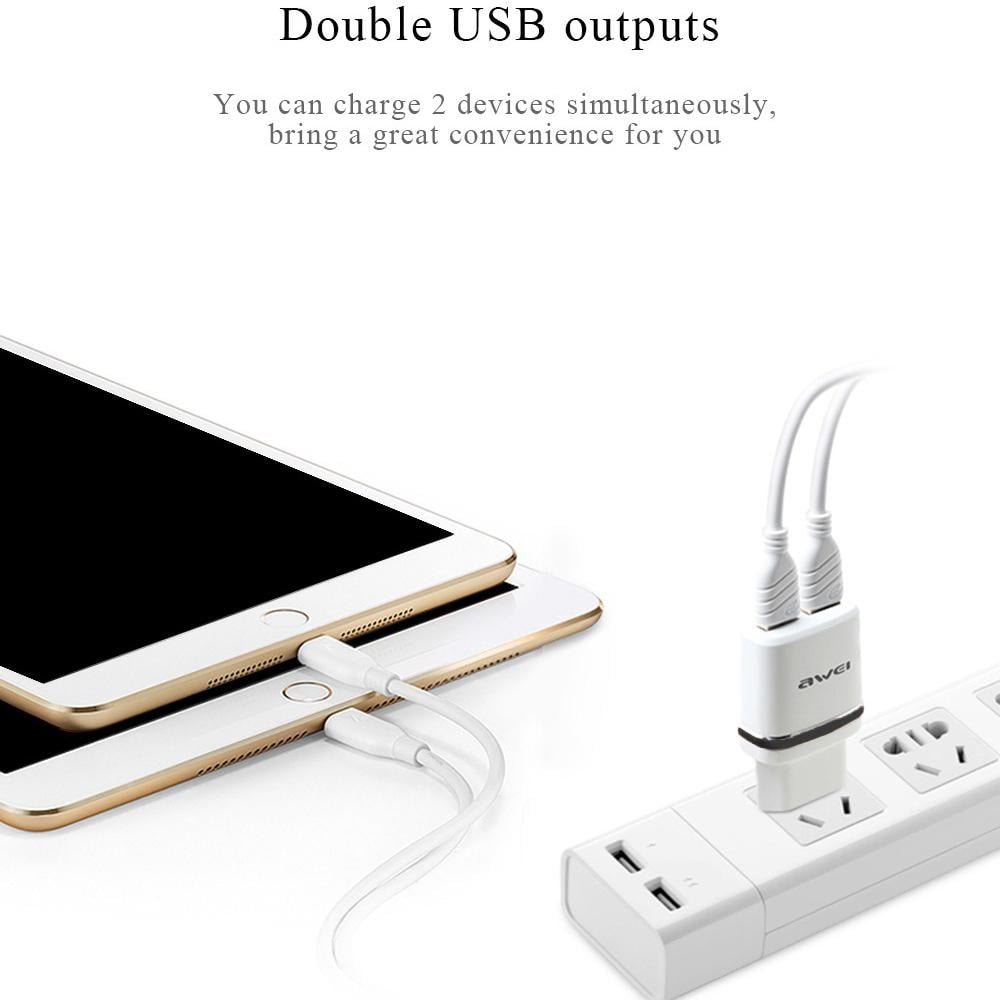 Зарядка для телефона 2хUSB Awei C-930 1 А/2,1 А Белый/Черный (1009925-White) - фото 7