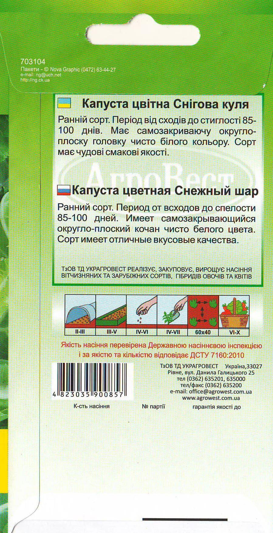 Насіння АгроВест капуста цвітна Снігова куля 1 г (30106) - фото 2