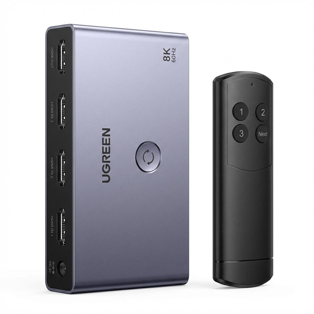 Переключатель HDMI UGREEN CM624 3в1/8K/с пультом Серый (15604)