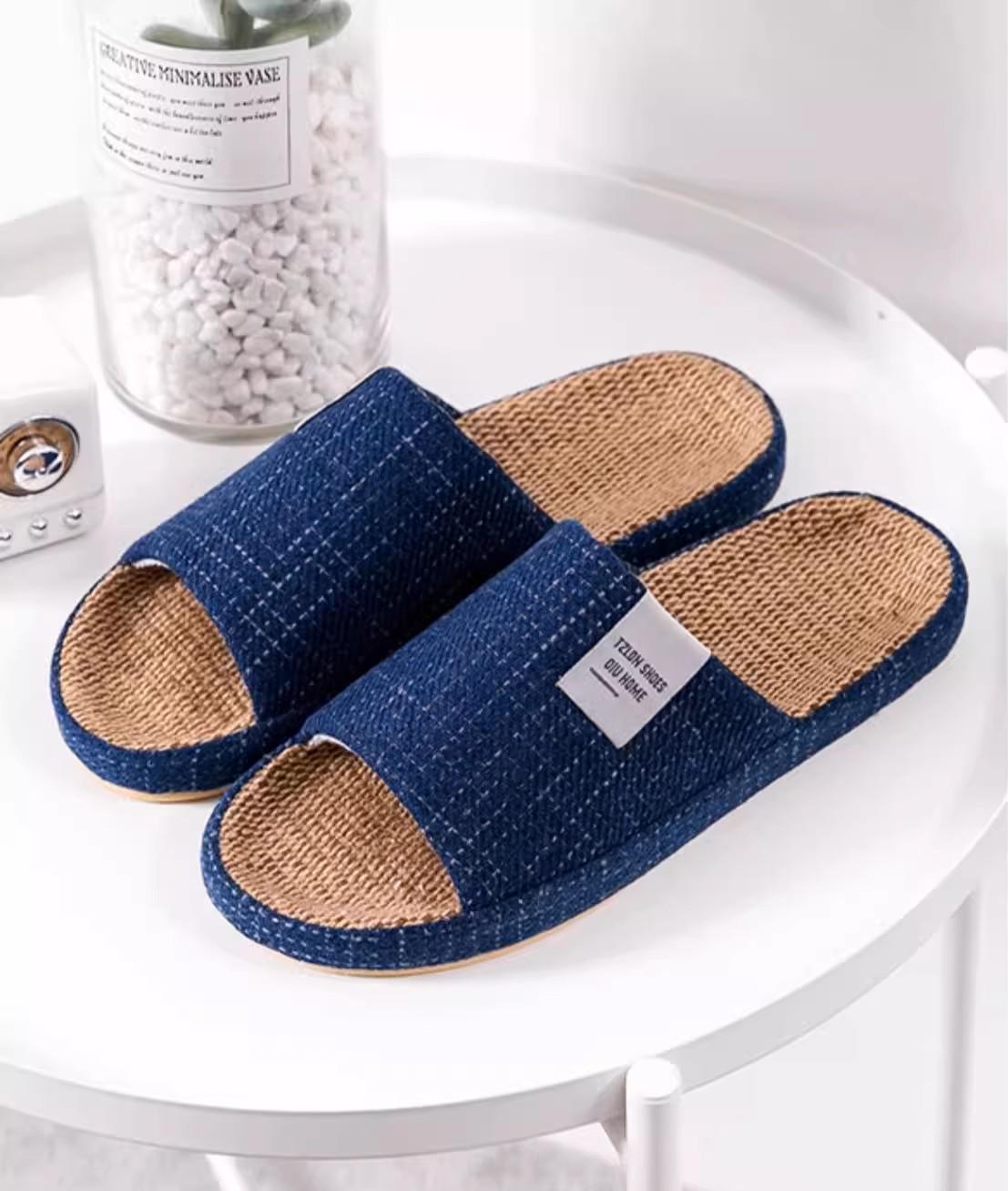 Тапочки льняные Элит TZLDN с открытым носком р. 45/46 29,5 см Темно-синий (29416810) - фото 2 Тапочки льняные Элит TZLDN с открытым носком р. 45/46 29,5 см Темно-синий (29416810) - фото 2