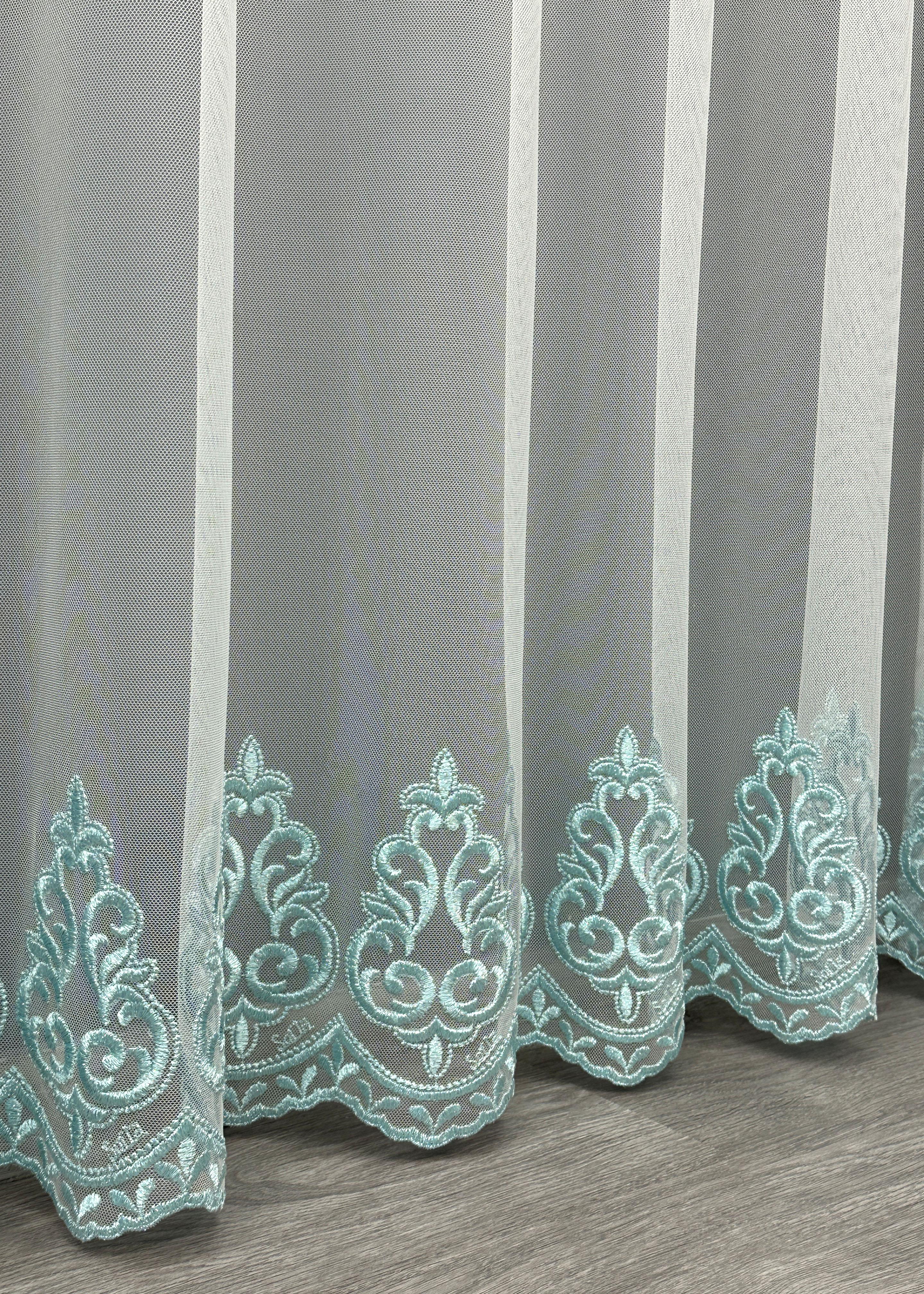 Тюль VR-Textil 1696т Грек-сетка с вышивкой и люрексом 300х270 см Молочный/Бирюзовый (42-0737) - фото 6 Тюль VR-Textil 1696т Грек-сетка с вышивкой и люрексом 300х270 см Молочный/Бирюзовый (42-0737) - фото 6