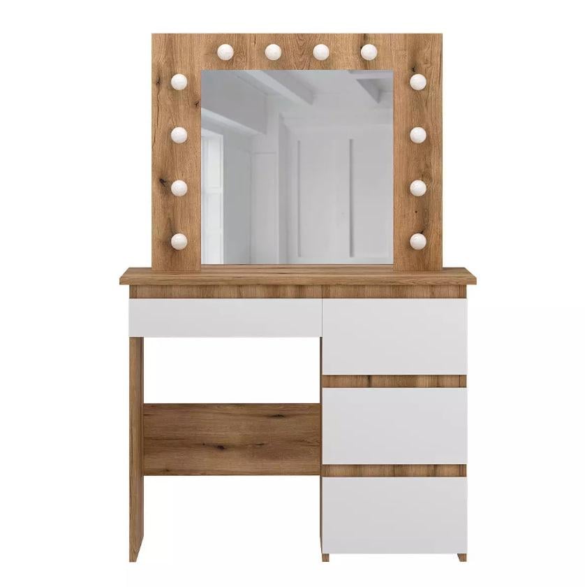 Столик для макіяжу з дзеркалом та підсвічуванням Beauty 94x140/75x43 см Дуб Евок/Білий діамант (TB31070100000)