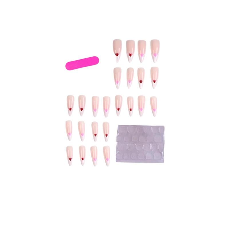 Накладні нігті Френч кольорові серця з клейовими пластинами 24 шт. Білий з рожевим (2689612582)