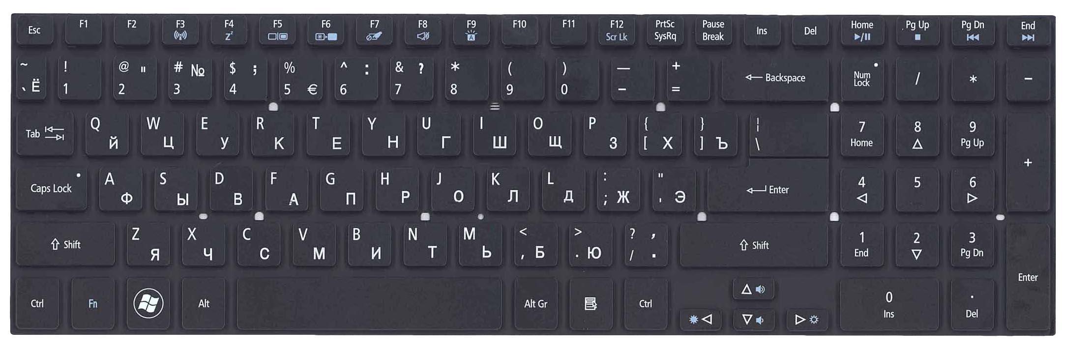Клавиатура для ноутбука Acer Aspire 8951 с подсветкой Light No Frame Black