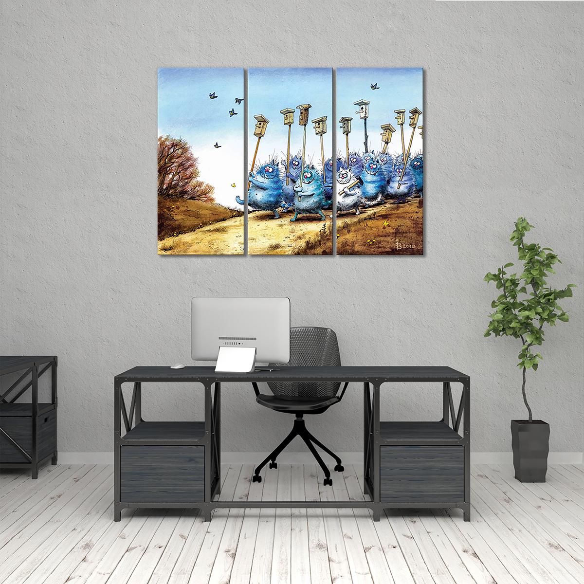 Модульная картина Весенние птицеловы 3 модуля общий размер 50x75 см (_rinaz_19)