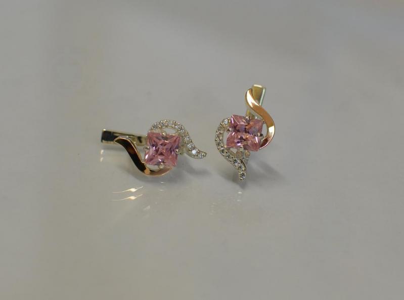 Серебряные серьги Sil с золотыми накладками 118s-9 Розовый (Sil-825)