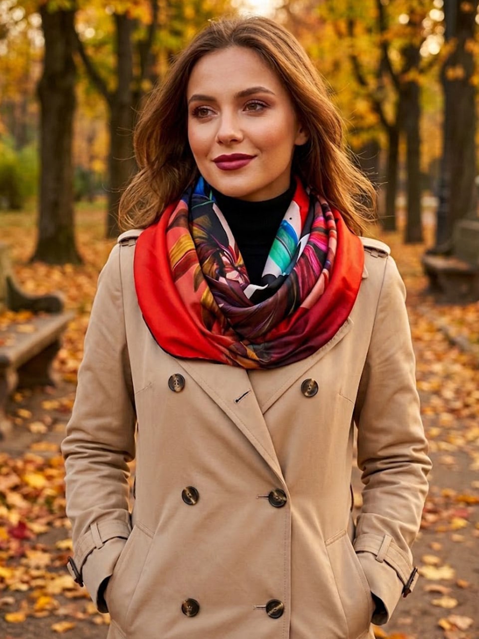 Хустка шовкова My Scarf Гра пристрасті з натуральним коралом 90х90 см Червоний (39115212)