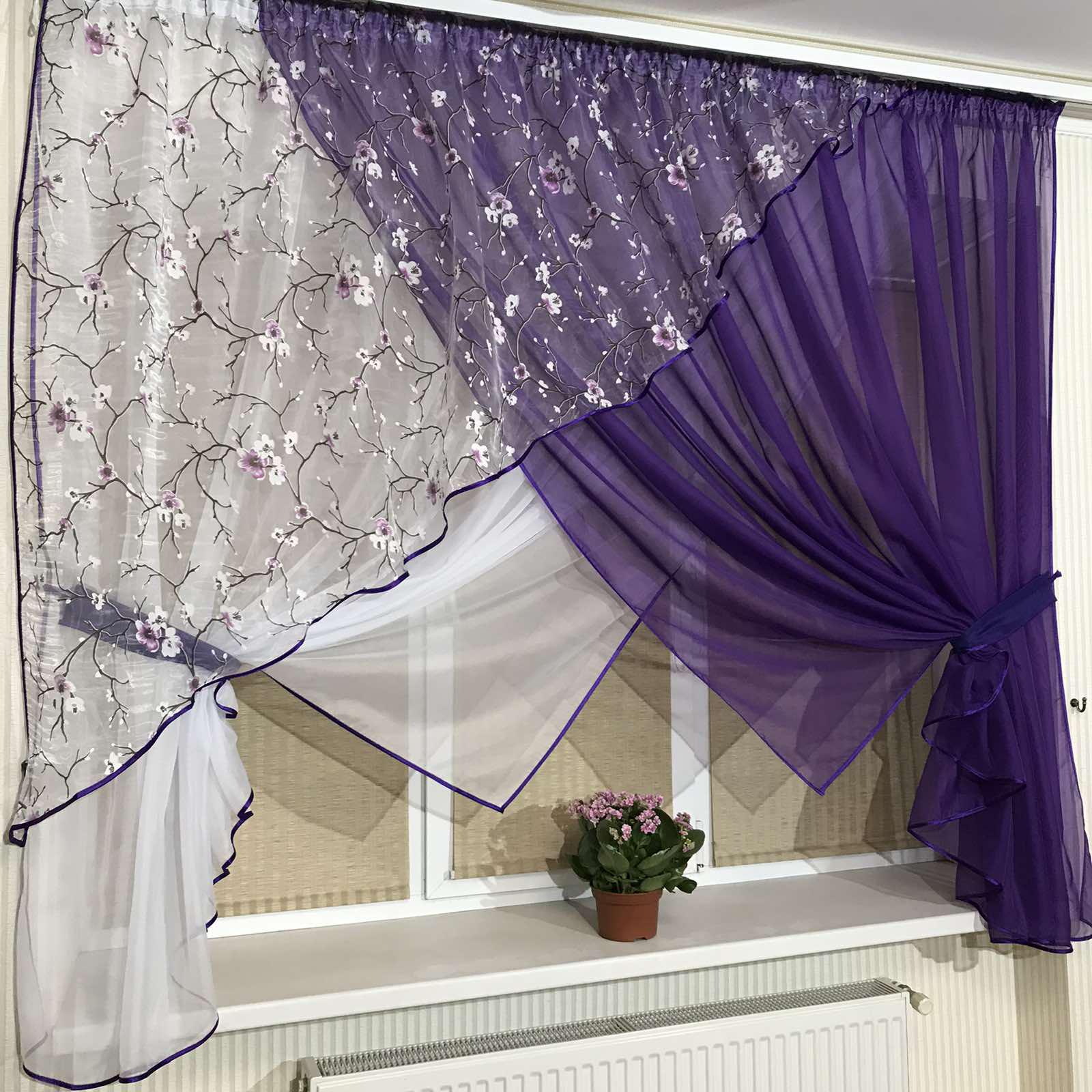 Занавеска на кухню TG Home №362 Сакура Фиолетовый (362-21/907-7) - фото 2 Занавеска на кухню TG Home №362 Сакура Фиолетовый (362-21/907-7) - фото 2